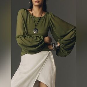 Anthropologie - Balloon-Sleeve Smocked Top